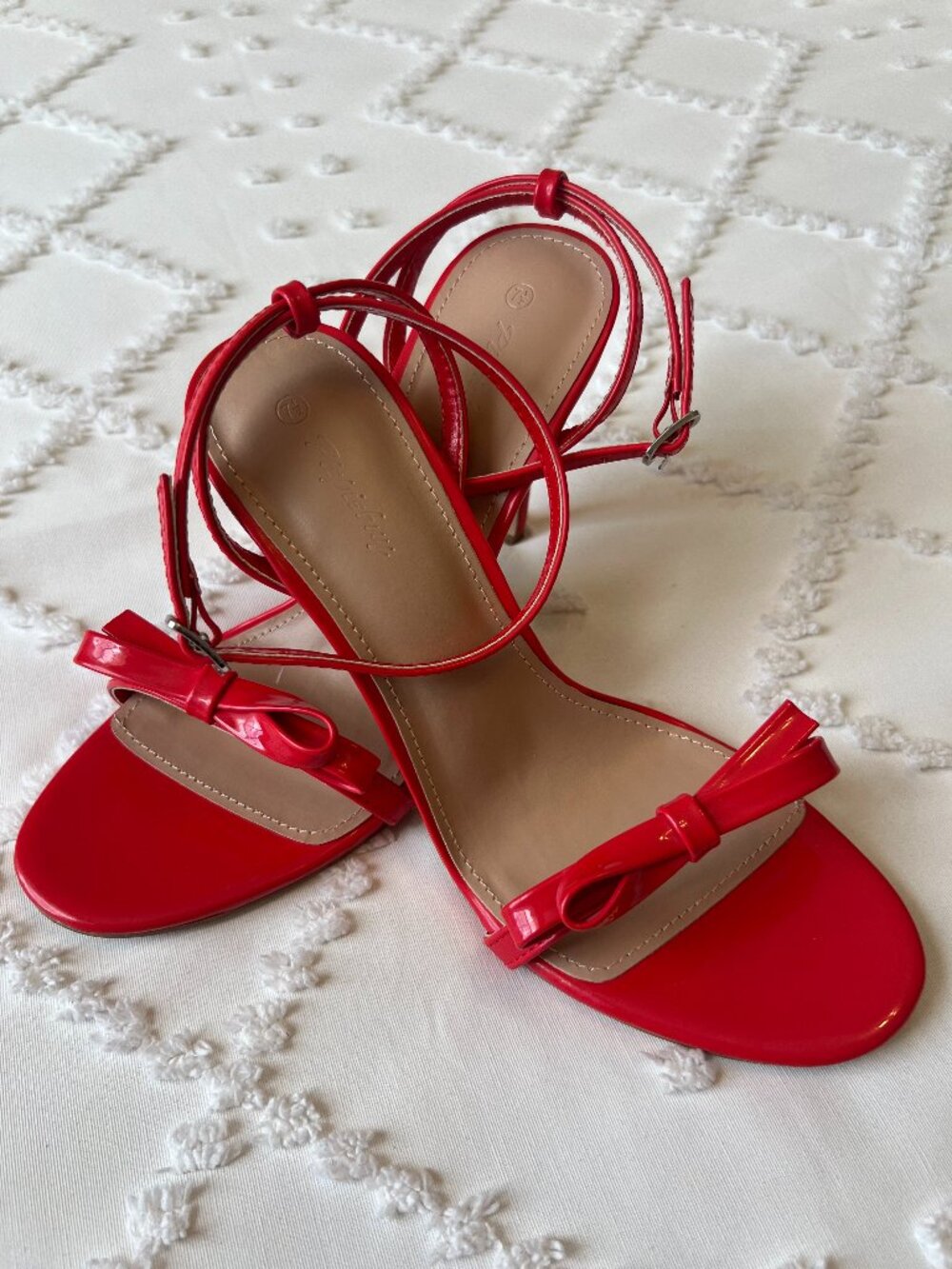 NEW Piepiebuy Red Bowknot Dress Heeled Sandals with Ankle Strap SIZE 7.5
